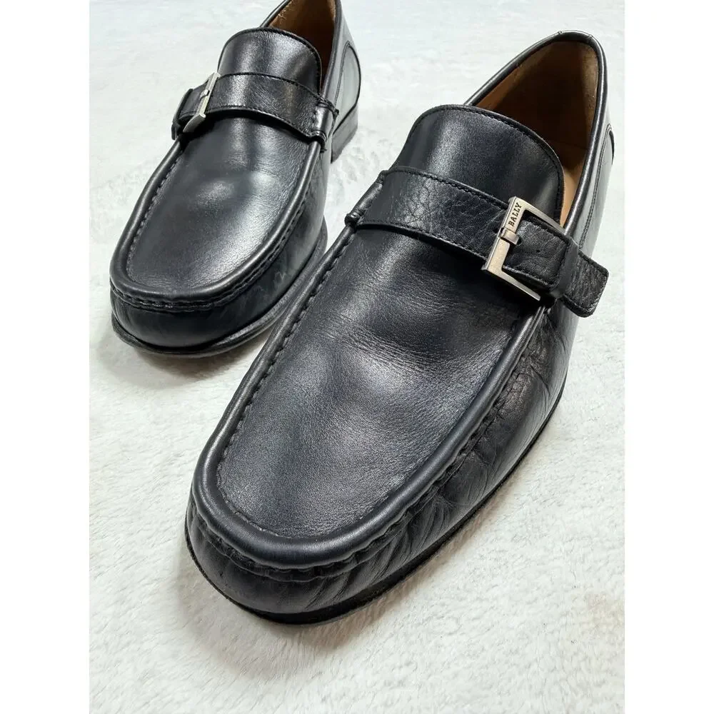 Bally Leather Slotas Loafers US Sz 9 EU 8 Made in Italy Monk Strap Black Luxury